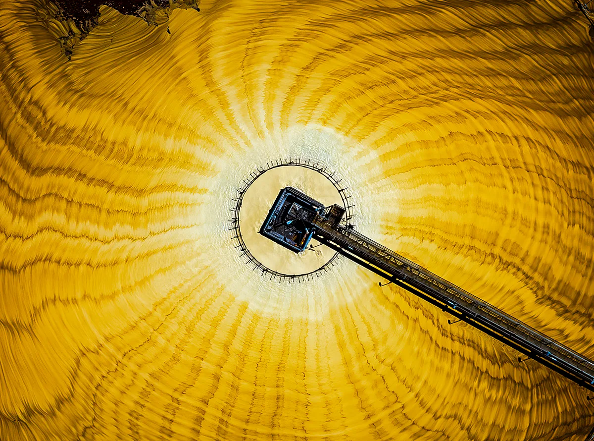 Salt that looks like a yellow eye viewed from above.