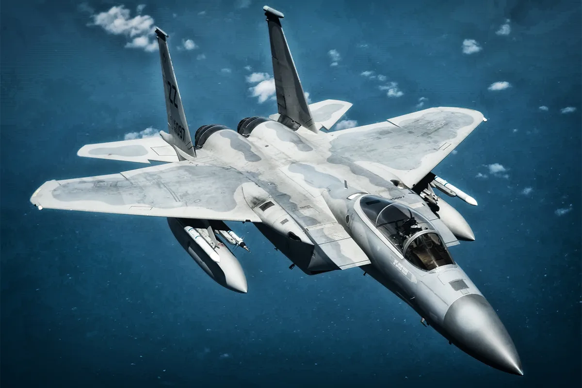 Fighter jet in flight from above