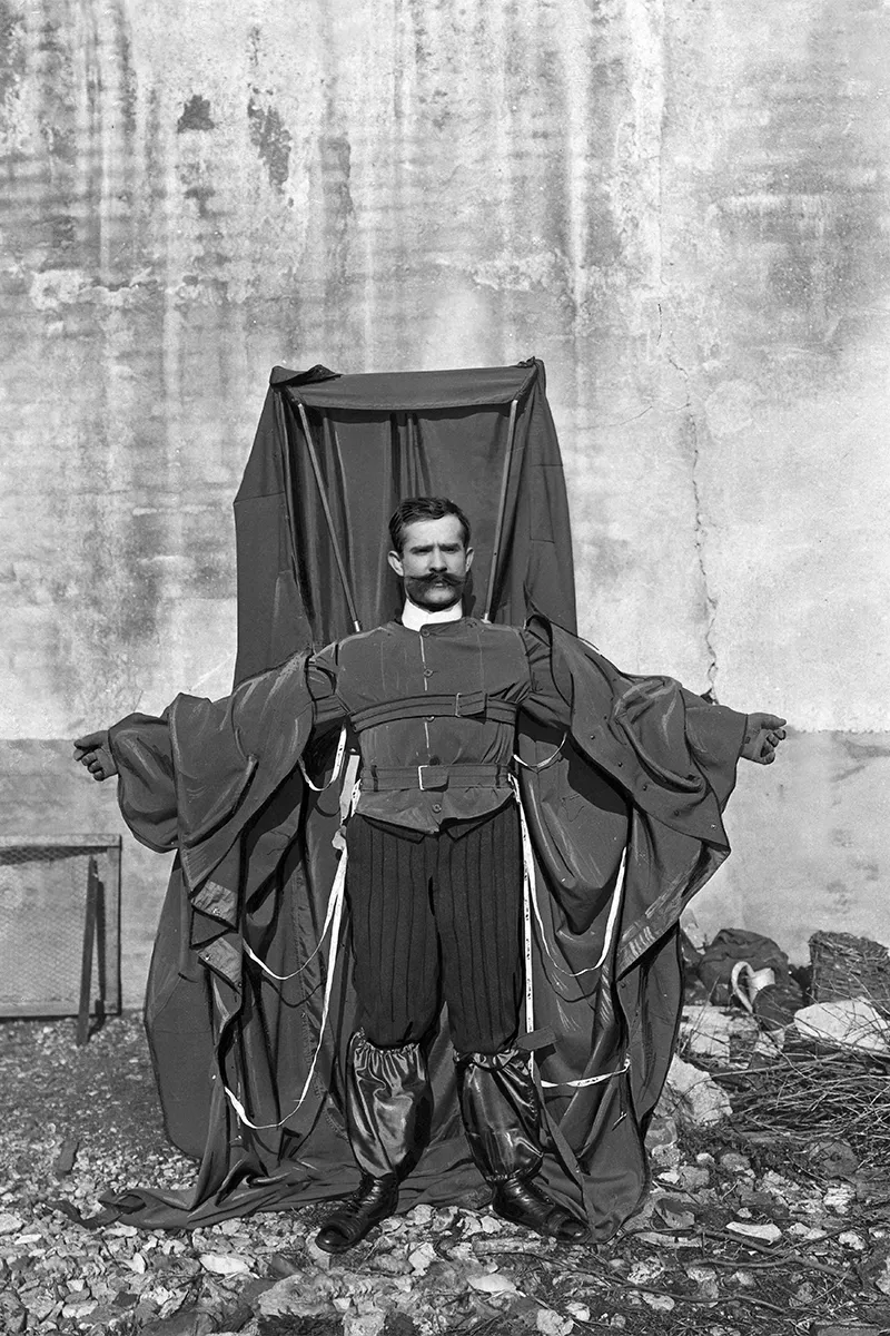 Man wearing a massive parachute coat