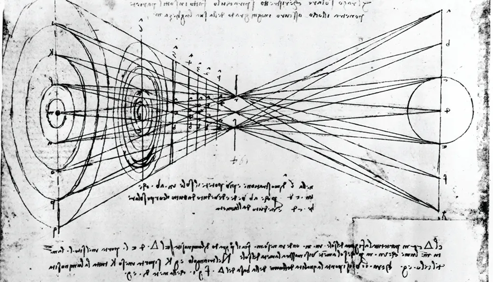 Optical study, from Leonardo da Vinci?s notebooks, late 15th century. A page from one of Leonardo Da Vinci’s late 15th Century notebooks, showing his musings on the nature of light © Getty Images