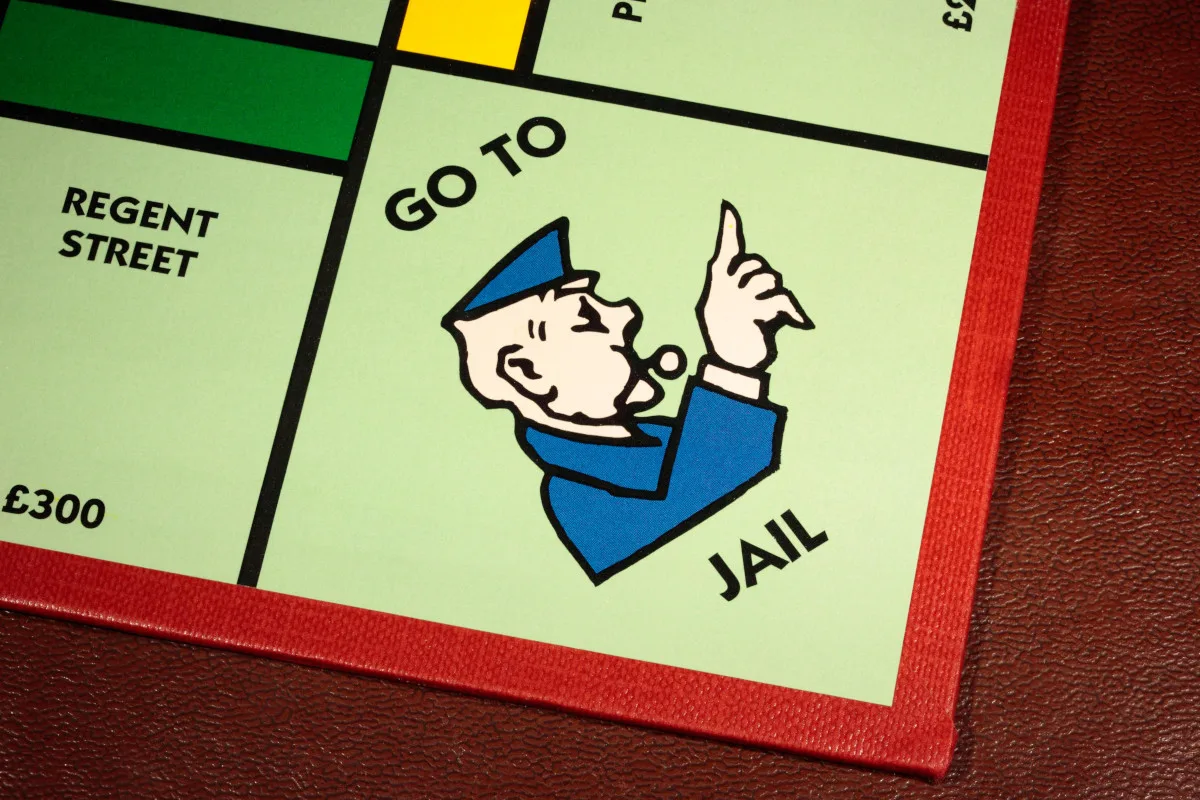 Monopoly board game GoTo Jail with Regents Street on the left