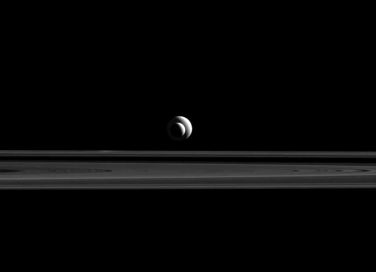 Tethys and Enceladus align © NASA Tethys and Enceladus align © NASA