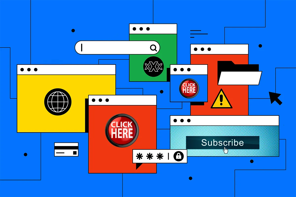 Illustration showing types of pop up adverts online